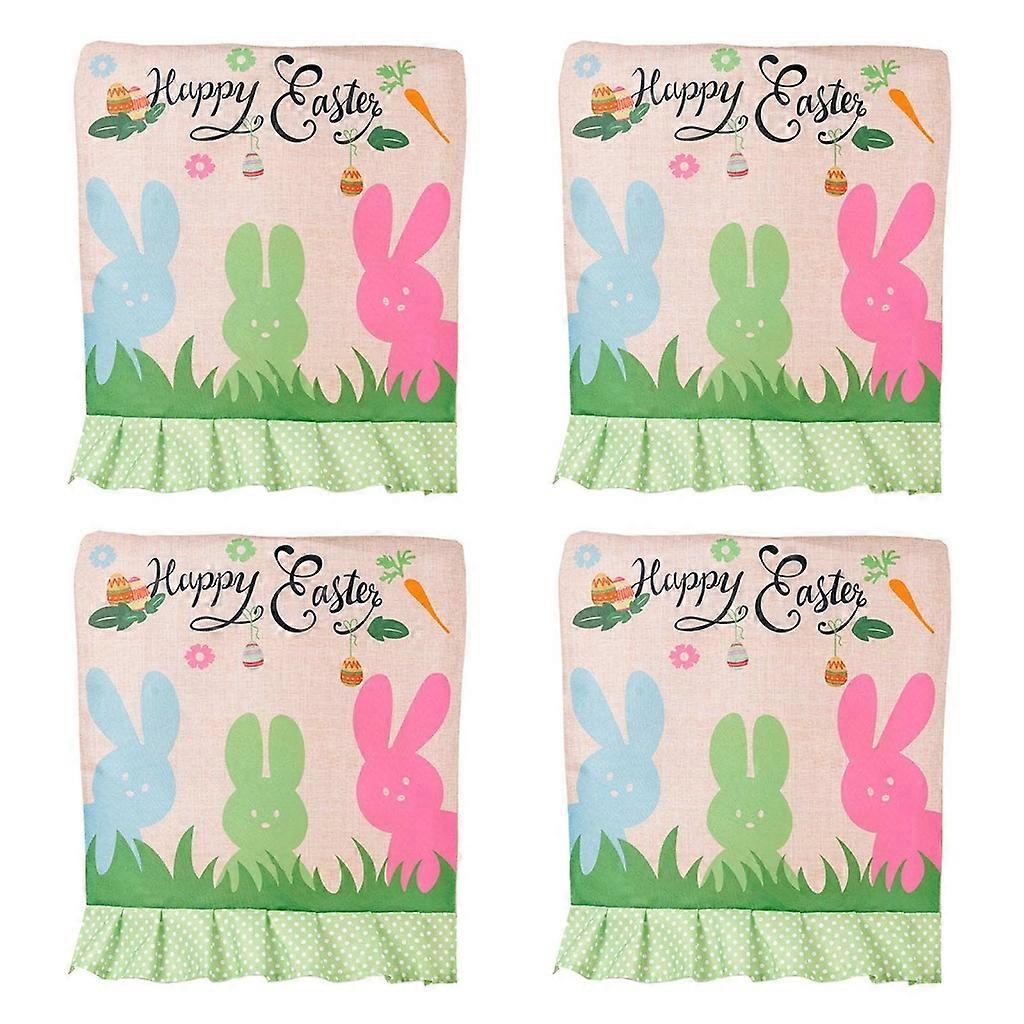  4Pcs Easter Chair Cover Dining Table Gnome Rabbit Printed Chair Back Covers