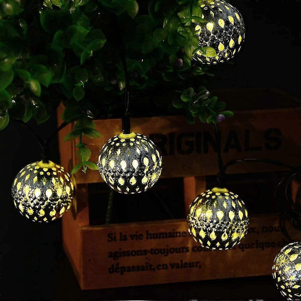 Silver Moroccan Orb String Lights, Waterproof 40led, With 8 Mode