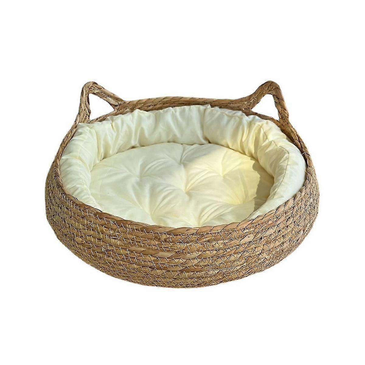 Cozy Dog Bed Summer Scratching Board Rattan Washable Supplies Woven Removable Cushion 35cm