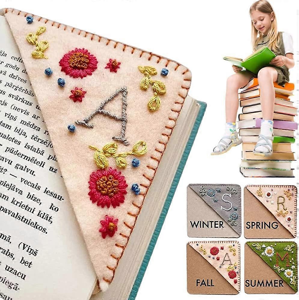 פינה רקומה ביד אישית סימניה, 26 אותיות פרח חמוד רקום פינה סימנייה רקמת סמן ספר קליפ לאוהבי ספרים סימנייה