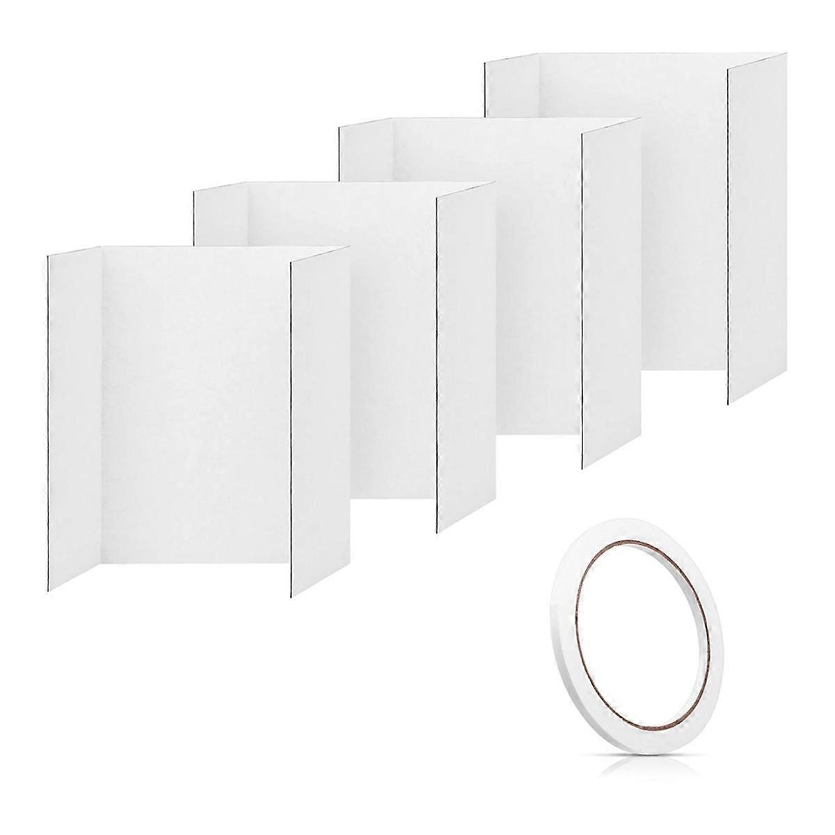 4 pcs trifold poster board, 21.5x14 polegadas pequeno branco poster board vem com acessórios pegajosos, co