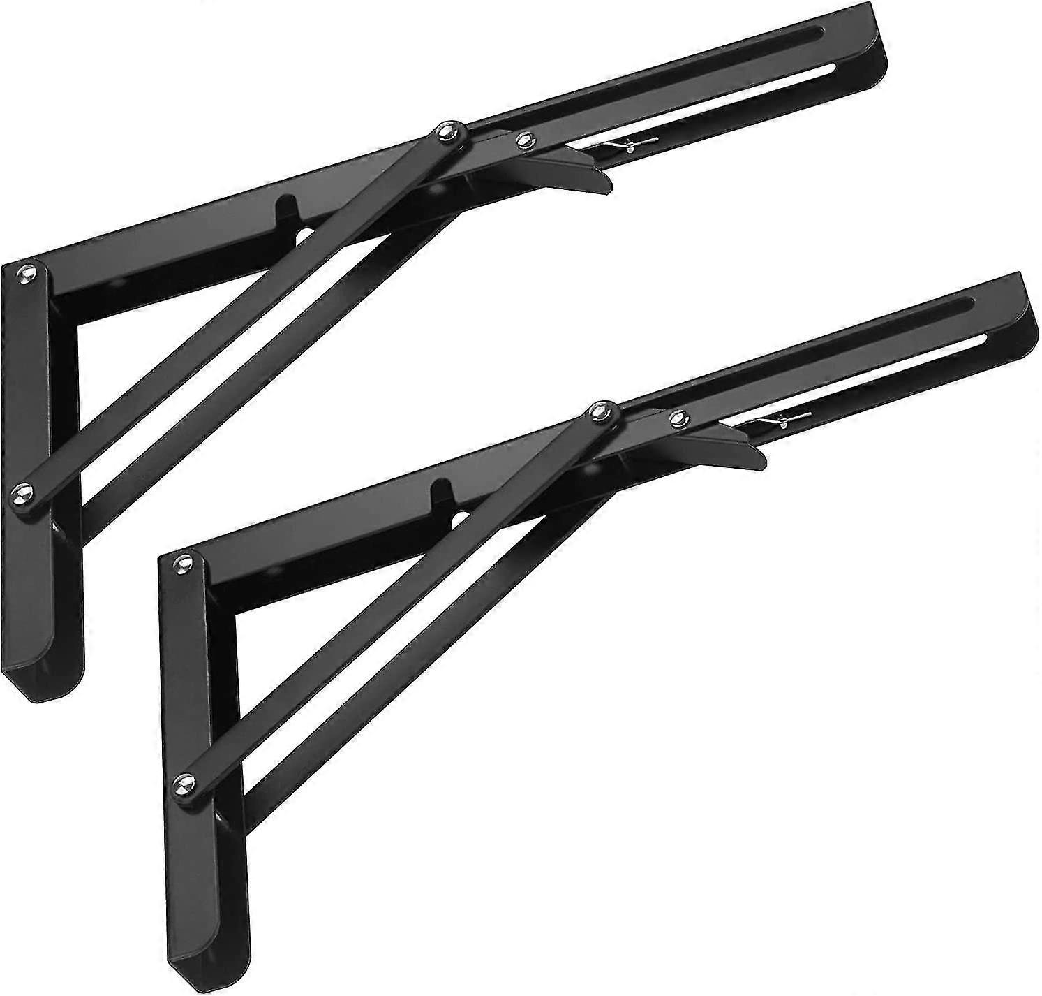 2pcs Folding Bracket 300mm, Foldable Shelf Bracket, Black Stainless Steel Folding Wall Shelf, Foldable Console Bracket For Table - Max Load 60 Kg (12
