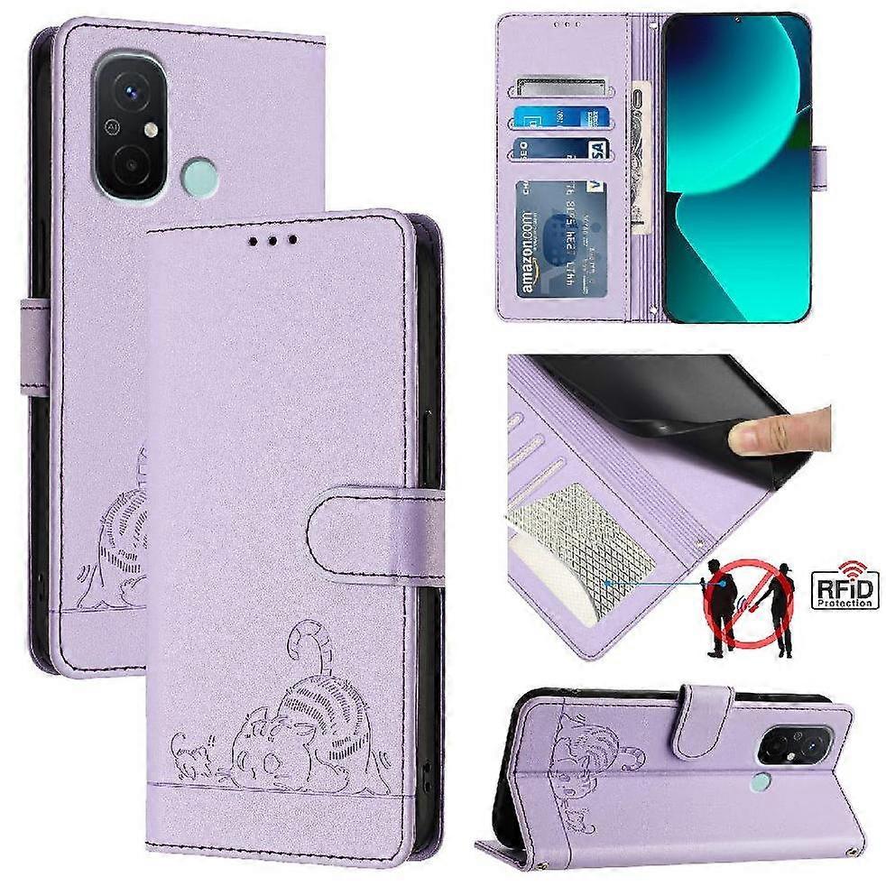 Case For Xiaomi Redmi 11A Cat RFID Wallet Flip Cover Card Slot Holder Kickstand