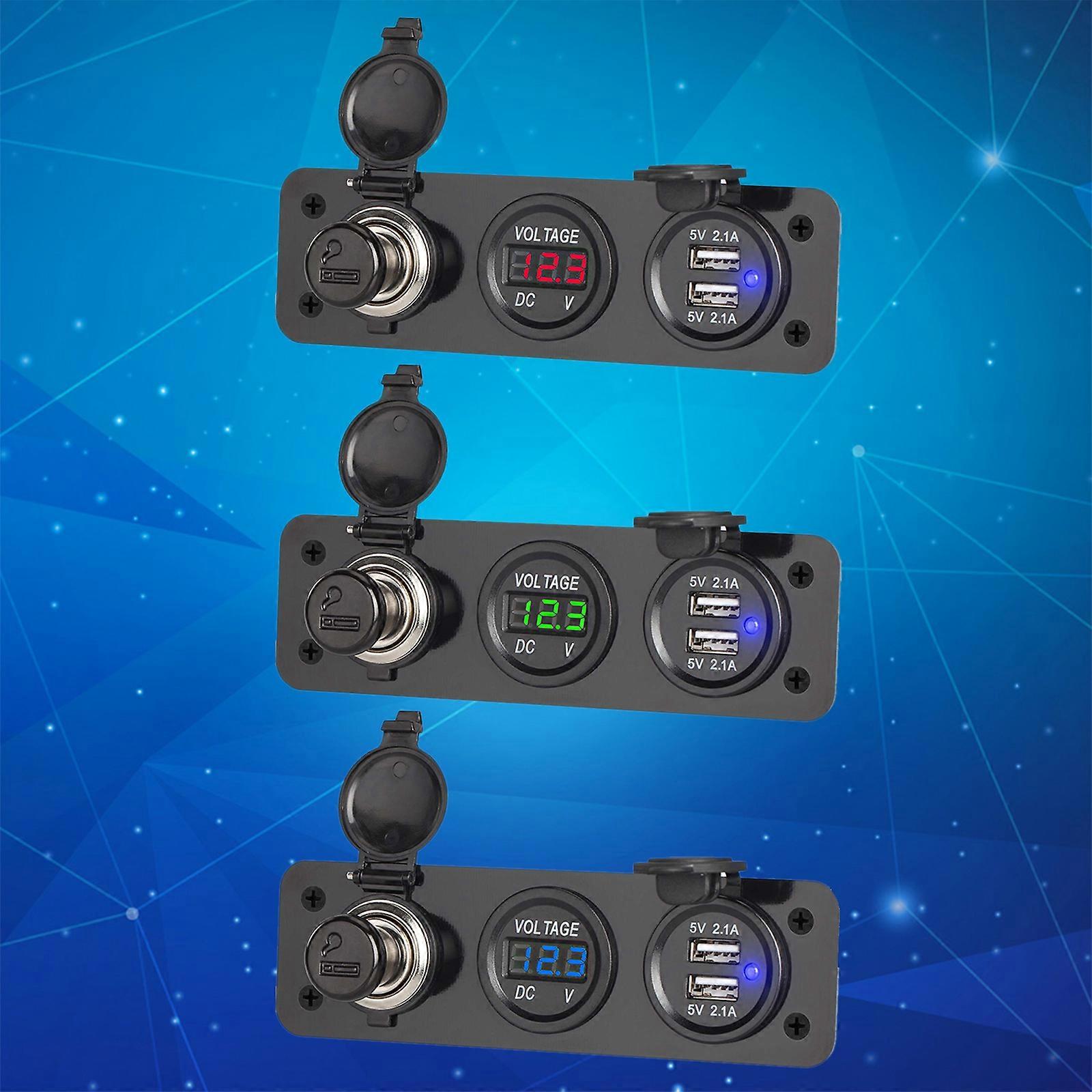 Foreverunauto 12V Power Socket Panel With Dual USB Charger & LED Voltmeter – For Car, Marine, Boat