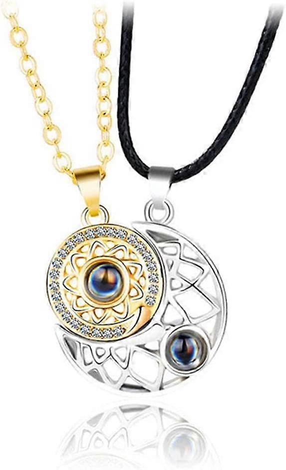 Sun & Moon 100 Languages I Love You Projection Couples Necklace, Matching Necklace for Couples, Best Friend Necklaces for 2
