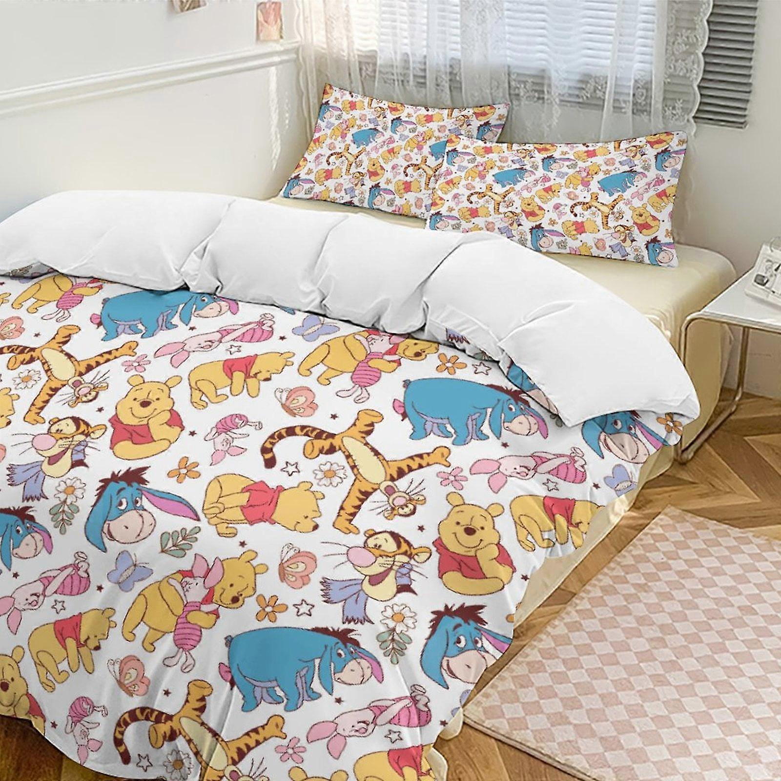 v7317 Bed Sheets Bedding Funny Winnie The Pooh Comforter Set Soft 3 Pcs Twin Bedding Sets Thicken for All Season, 1 Comforter 2 Pillow Shams Bed Sh