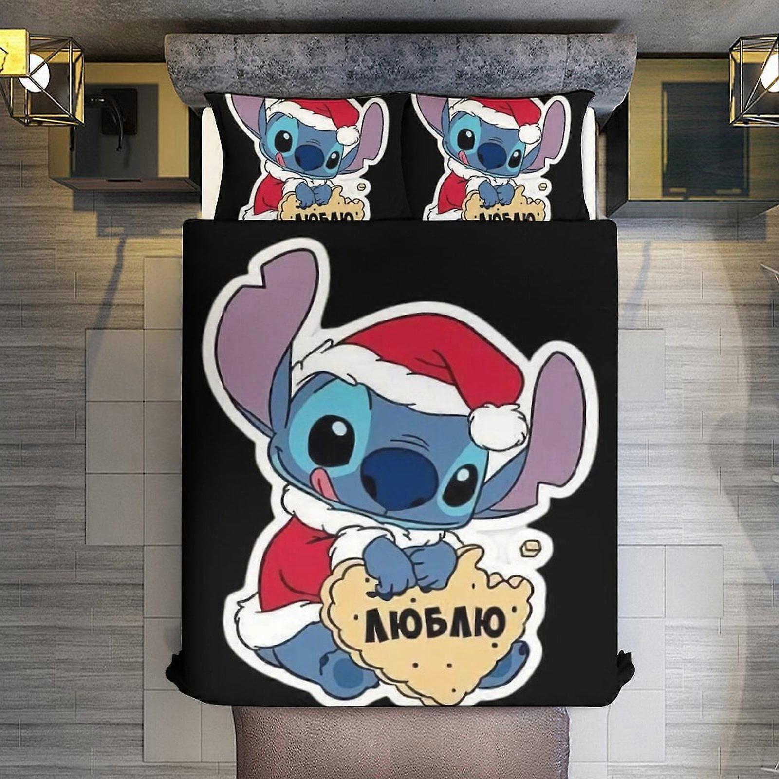 v3676  Bed Sheets Bedding Merry Christmas Stitch1 3 Pieces Duvet Cover Set Full Size Super Soft Fade Resistant Microfiber 1 Cover with Zipper and 2 Pi