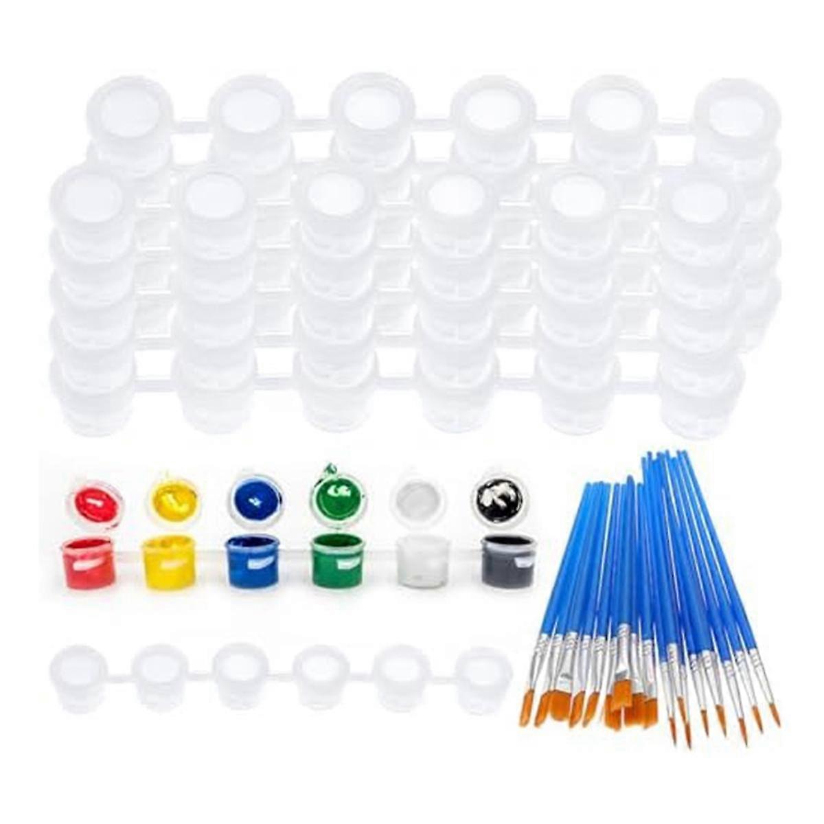 60 Empty Paint Can Strips 3Ml with 30 Paint Brushes Set, Clear Paint Cups with Lid Acrylic for Pain
