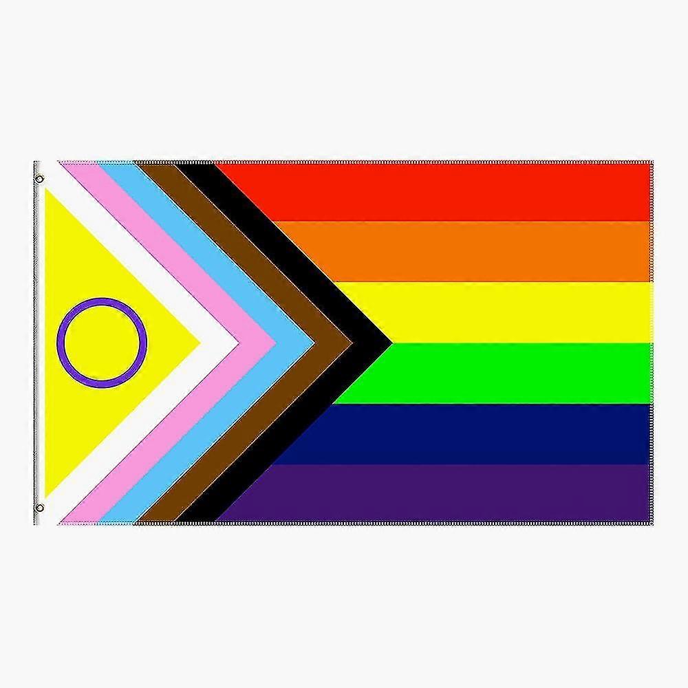 フラッグショー90x150cm 3x5ftsインターセックスインクルーシブプログレスプライドフラッグ3x5ftポリエステル生地ハンギングフラグバナー装飾用