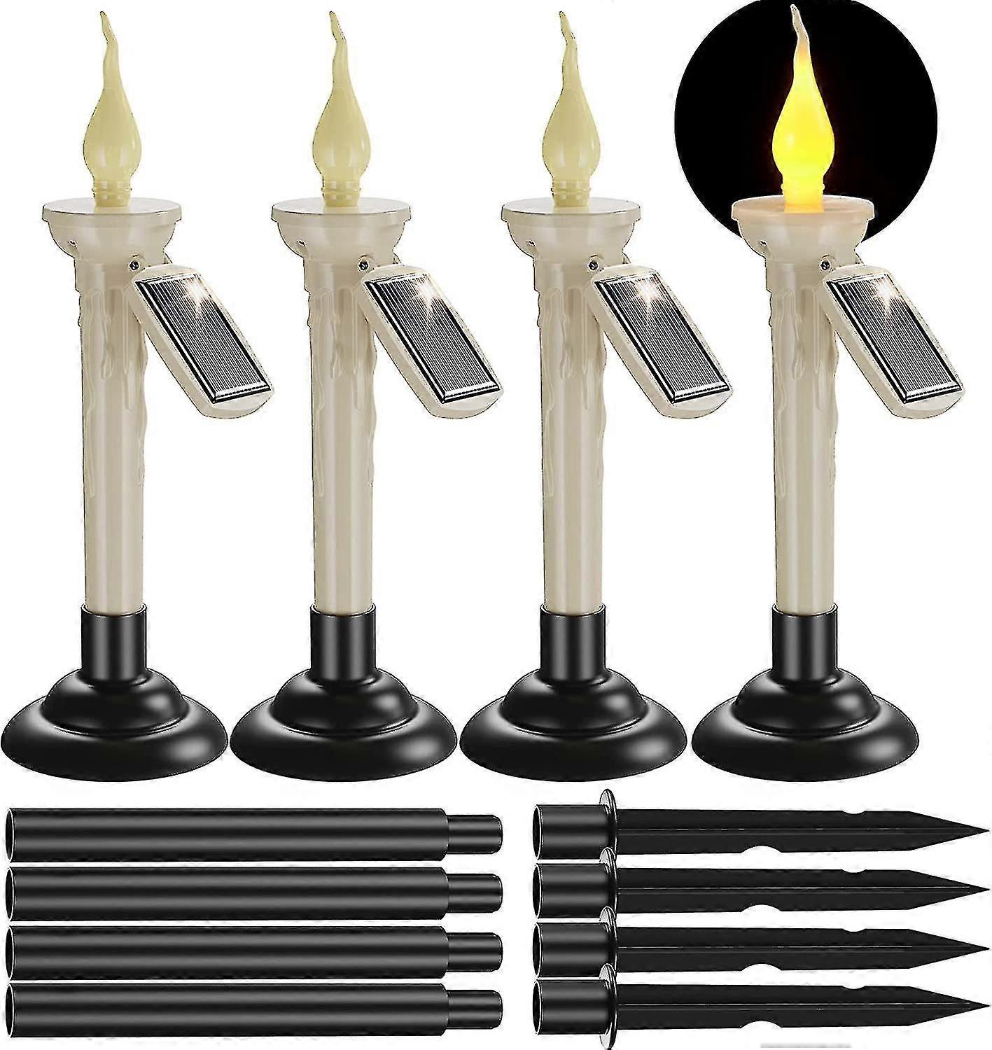 Solar Window Candles With Candlesticks Holders, 4 Packs