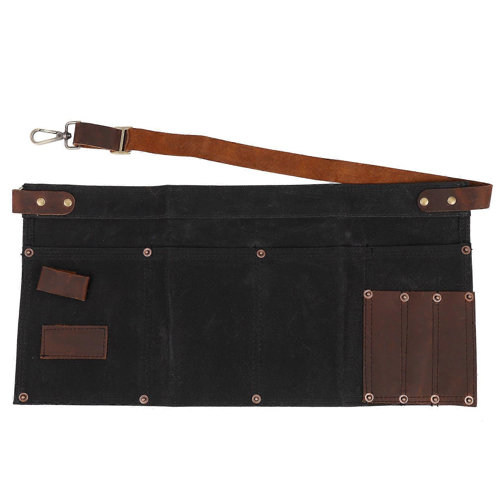 Multi Pocket Apron for Women Real Leather Canvas Half Apron Pocket Waitress Teacher Vendor Utility
