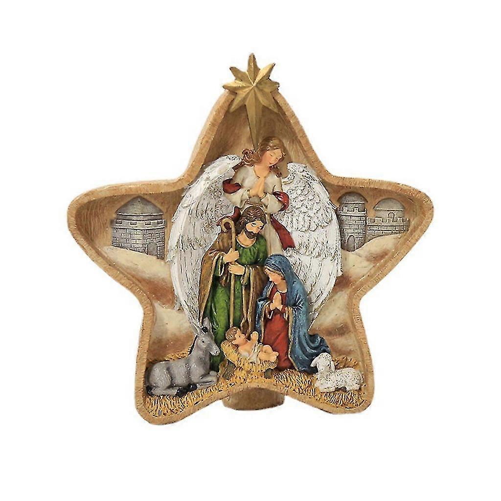 Star Christ Nativity Resin Statue Scene Manger Home Bedroom Room Decor Chumian