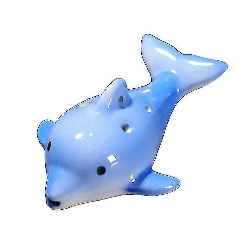 YYH-Cartoon Dolphin 6 Hole Ocarina Flute Wind Musical Instrument Flute CeramicBlue