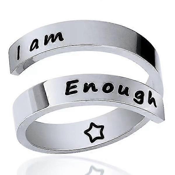 Lettering Double Layer Ring Simple, Open Adjustable Lettering Ring, Silver