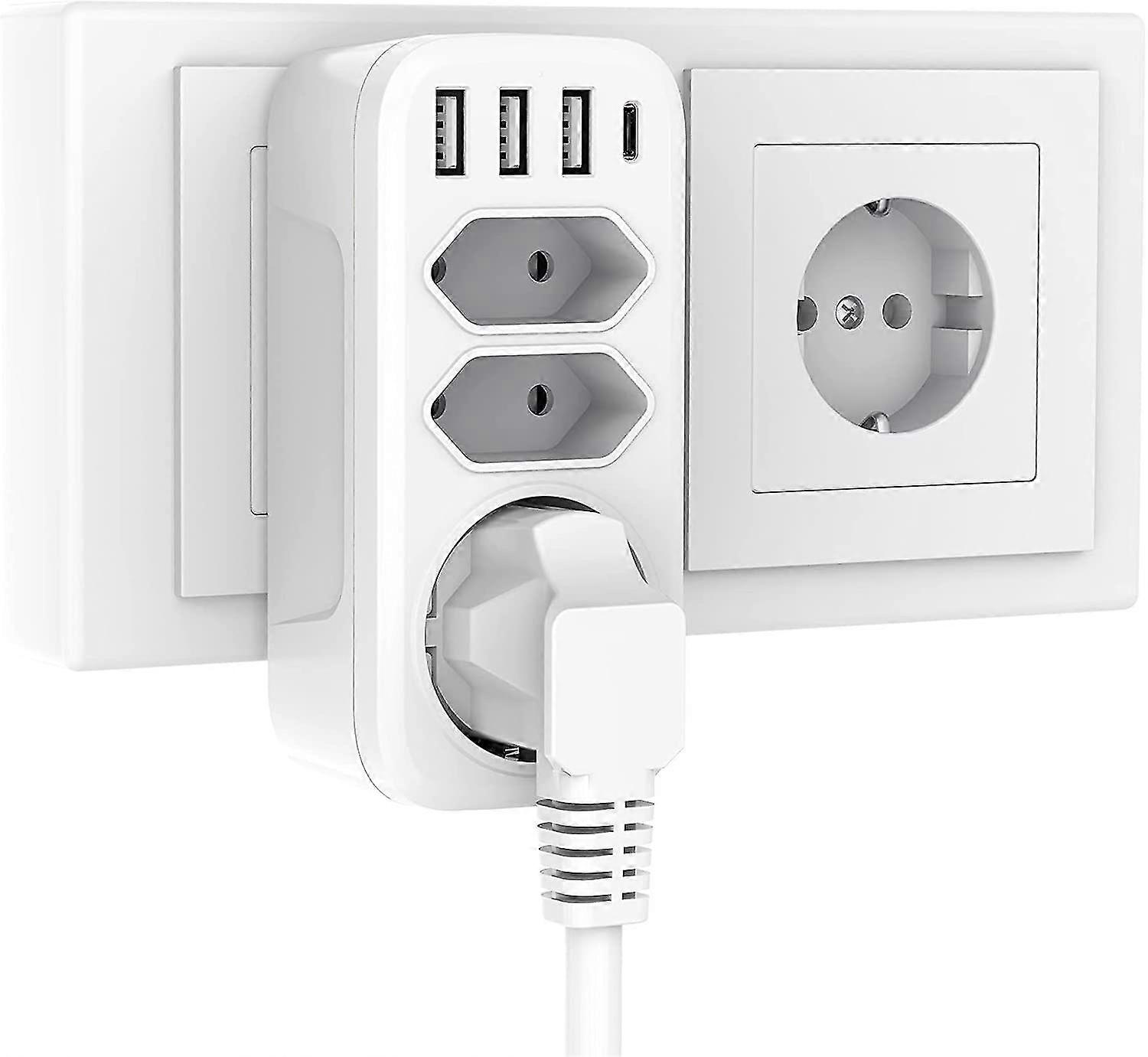 7-in-1 Socket Adapter with USB Charger, 3 Sockets, 3 USB Ports, 1 Type-C Port (White)