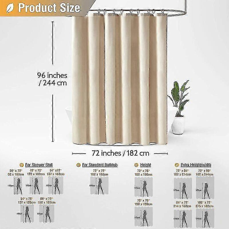 180 X 240cm Extra Long Fabric Shower Curtain, Linen Textured Heavy Duty