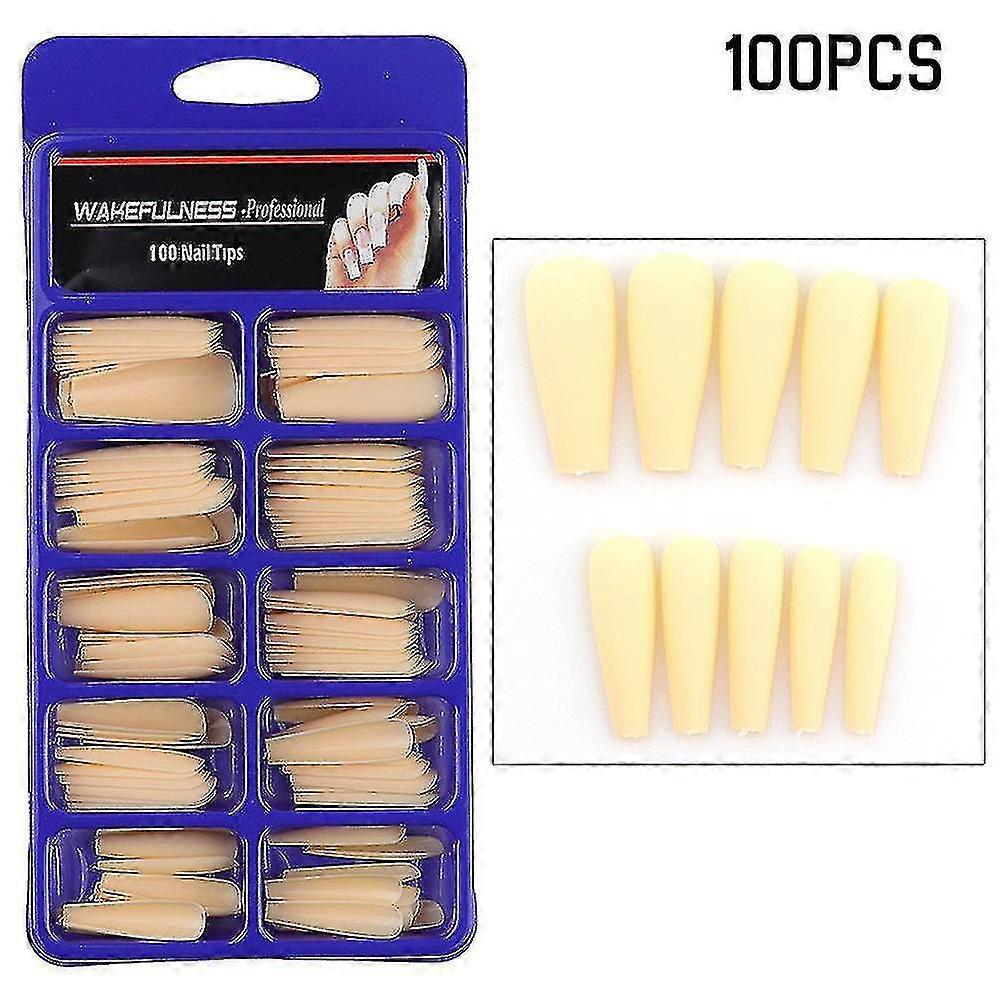 100pcs Full Coverage Artificial Matte Nail Long Fake Tips Nails Manicu