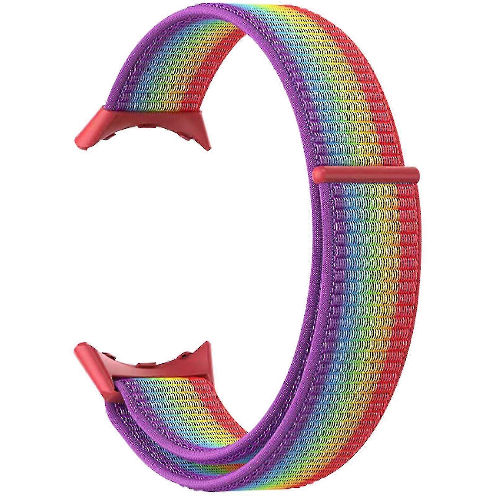 Compatible with Google Pixel Watch Strap Woven Nylon Adjustable Rainbow