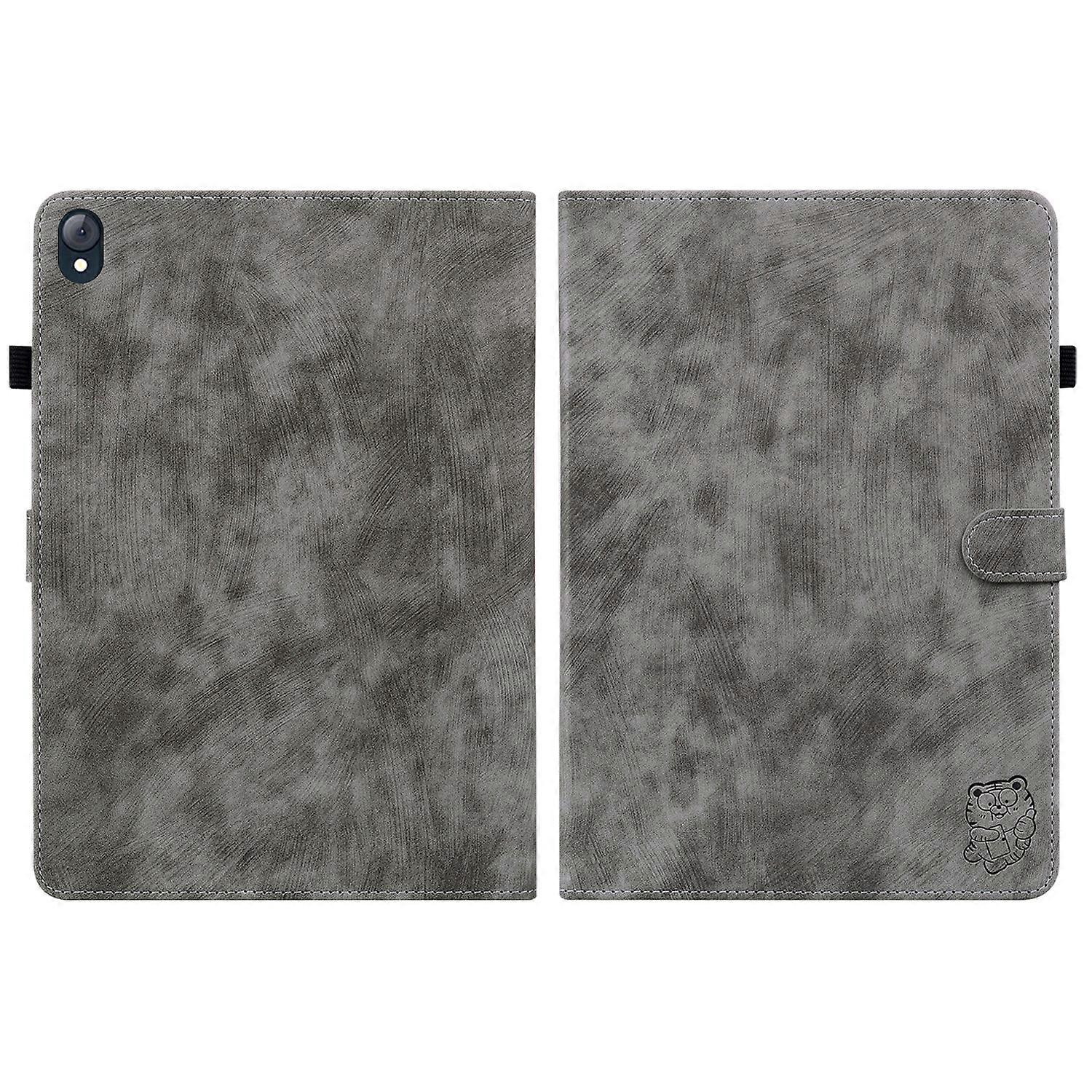 Tablet Case For Lenovo K10 Tiger Pattern PU Tablet Case(Grey)