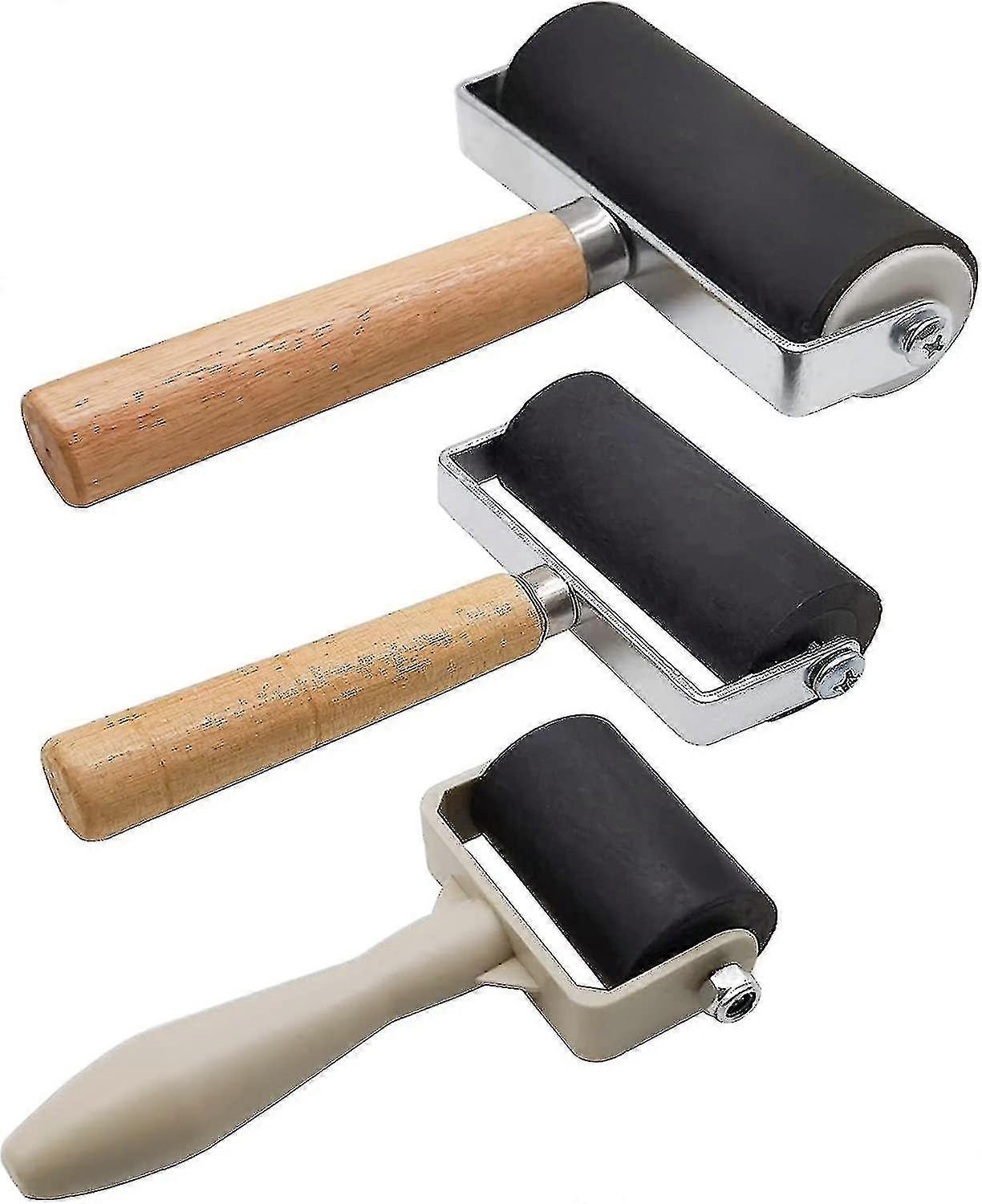 3 Pack Rubber Brayer Roller,1.4/2.4/4 Inch Hard Rubber Brayer Rollers,art Craft Roller For Printmaking,ink,wallpapers Stamping Gluing-yujia TY