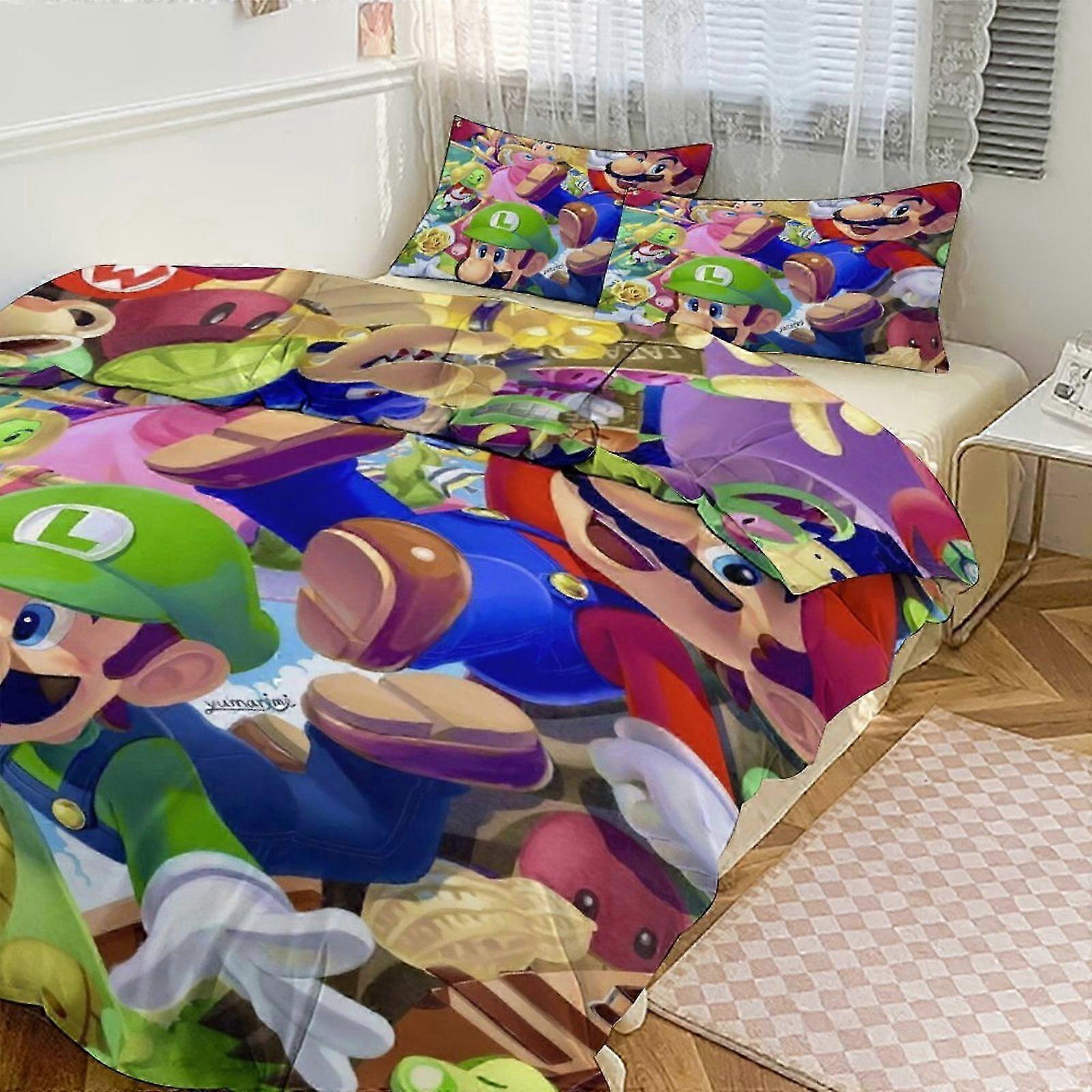 o2457 Lençóis Conjunto de Cama com Estampa Mario Padrão Conjunto de Edredom Cove3 Peças Capa de Colcha e Fronhas para Mulheres Homens Adolescentes (1 Capa de Edredom e 2 Travesseiros