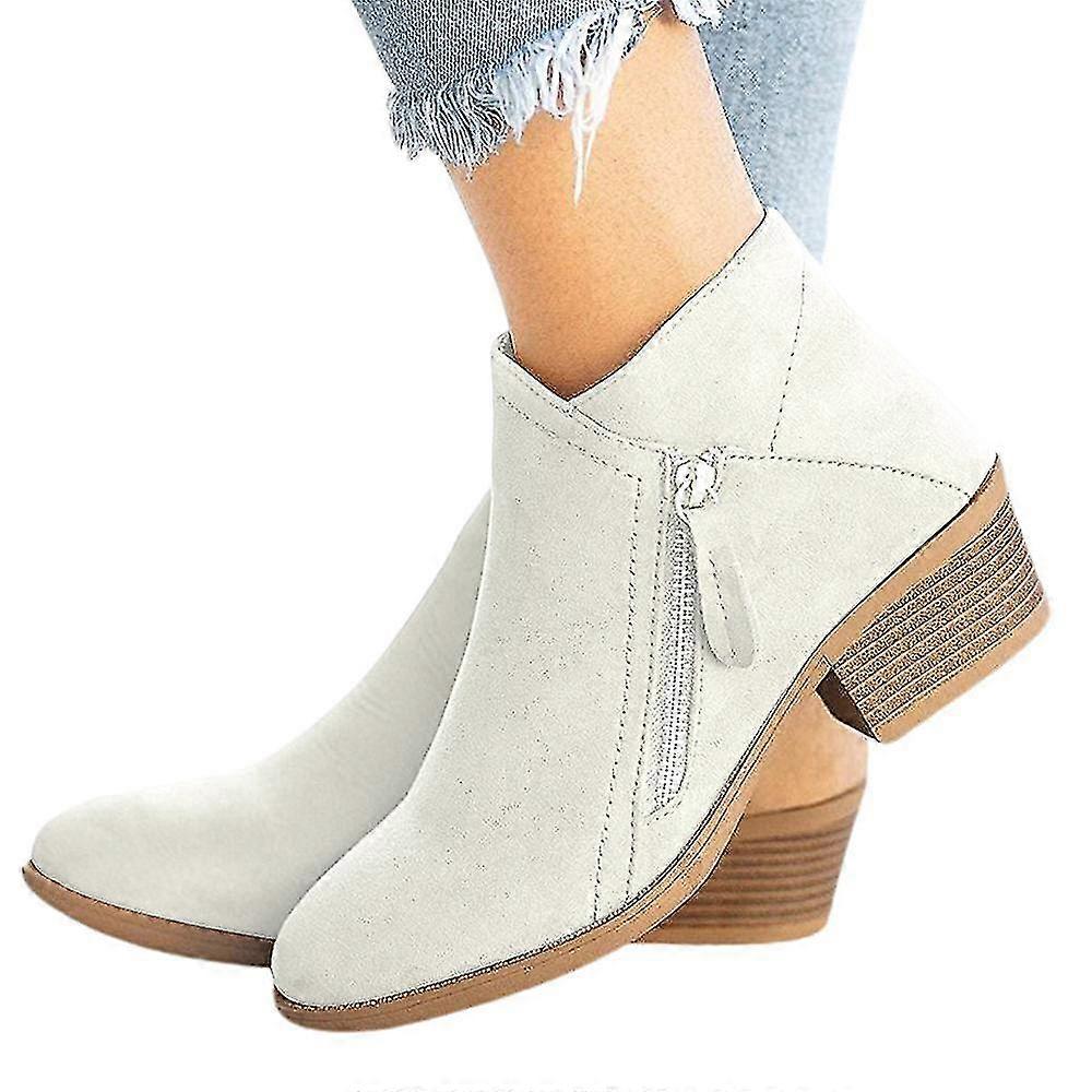 Women's Block Heel Ankle Boots Zipper Booties Shoe