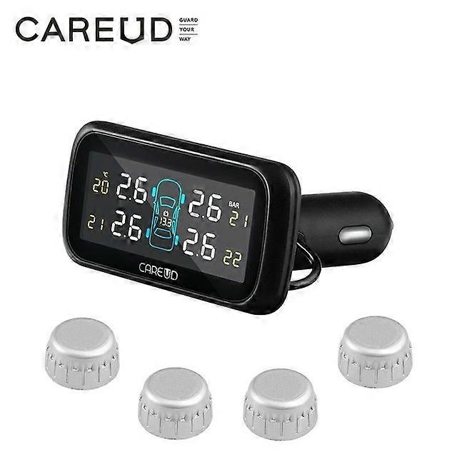 TPMS Auto Car Wireless Vehicle Sensors Tire Pressure Monitoring System with 4 Internal/External s LCD Display Monitor Cigarette Lighter