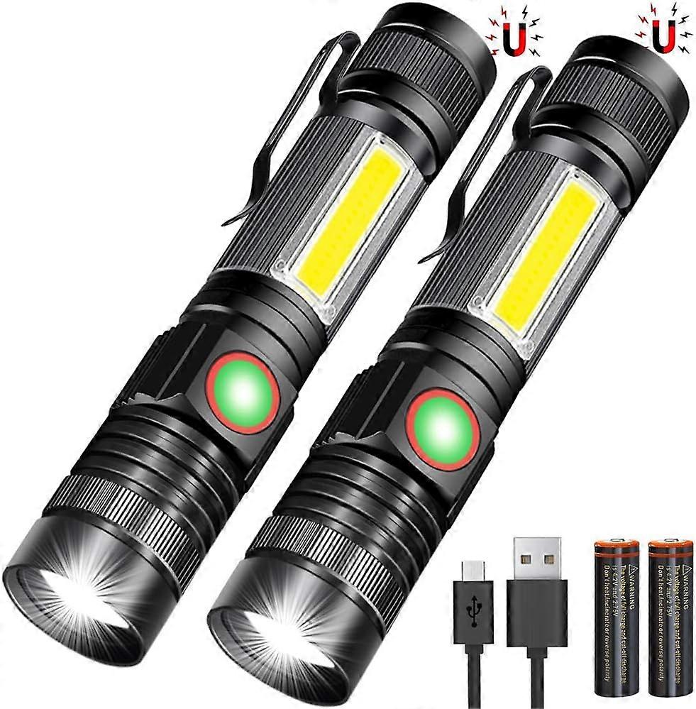 Rechargeable Tactical Flashlight, USB Magnetic Flashlights With COB Flash Light Include Battery - 4 Models, Zoomable, Waterproof,LED Tactical Flashlig