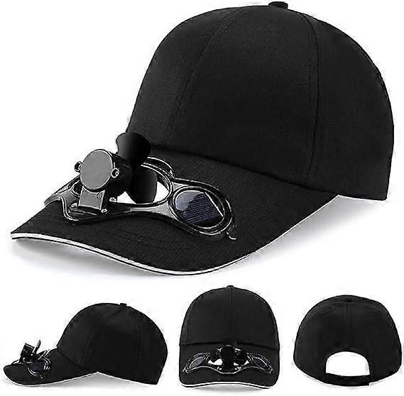 Solar Panel Powered Cooling Fan Hat Cap Summer Outdoor Camping Baseball VisorBlack