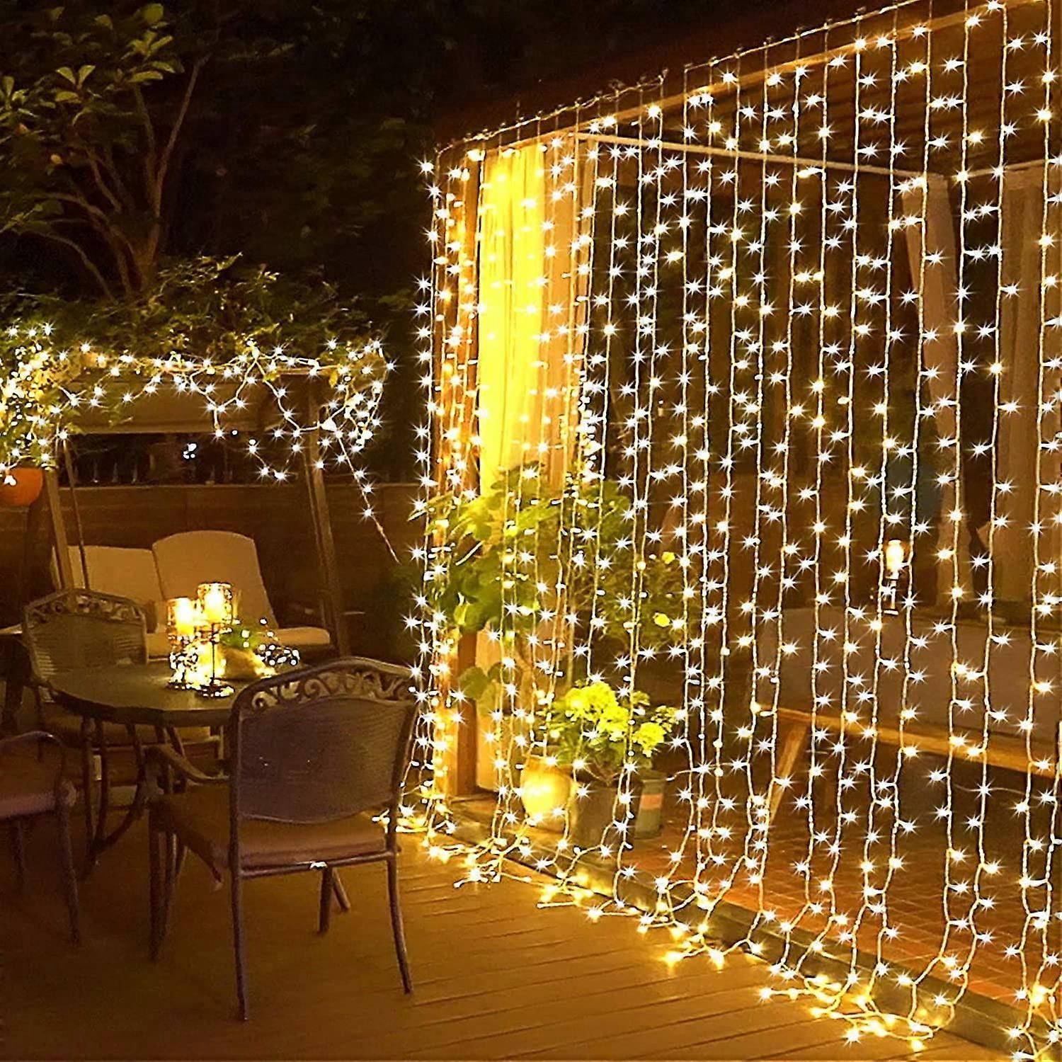 Remote Control Curtain Lights Plug in Curtain Lights Outdoor,300 LED Window Wall Hanging Curtain String Light