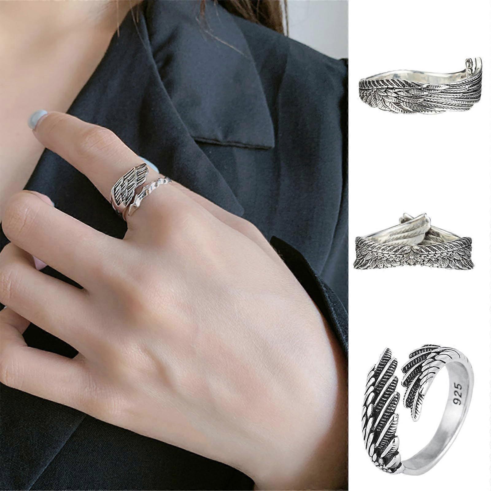 Vintage Wing Feather Ring Gothic Angel Wing Ring With Ring Box