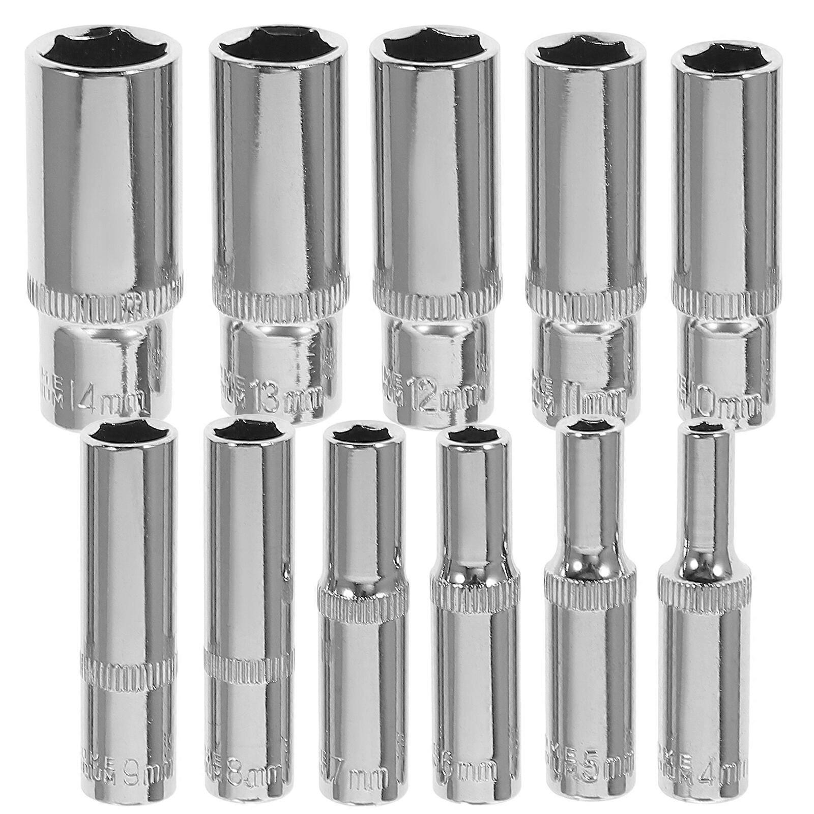 1 Set Staal 1/4 Socket Assortiment 4-14mm Hexagonal Socket Voor ratelsleutel