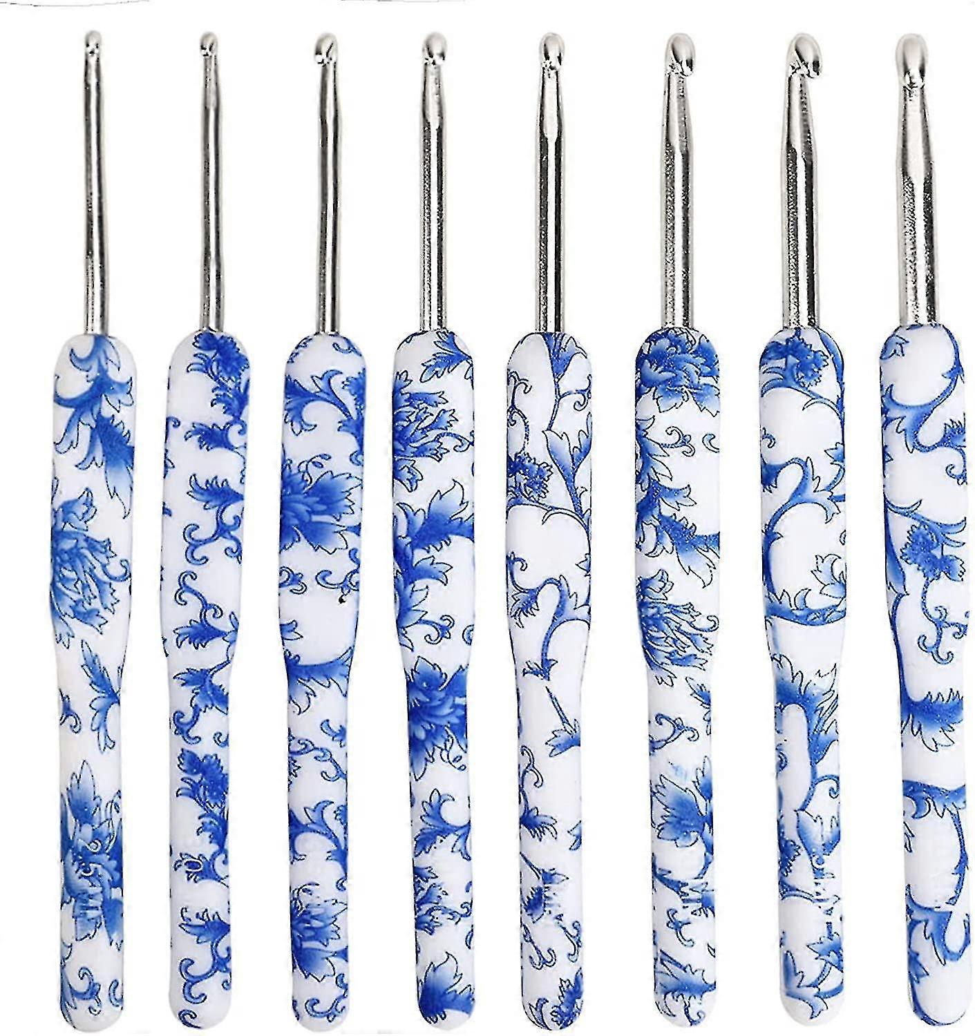 Crochet Hooks Set Arthritis Plastic Handles, Pretty Patterned Crochet Hooks Set Floral, Flat Handle Crochet Hooks Sets For Beginners Uk, Aluminium Erg