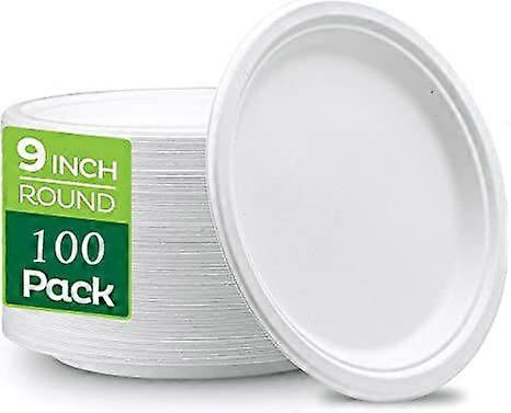 100 Disposable Plates Paper, Heavy-duty Tableware Compostable Plates