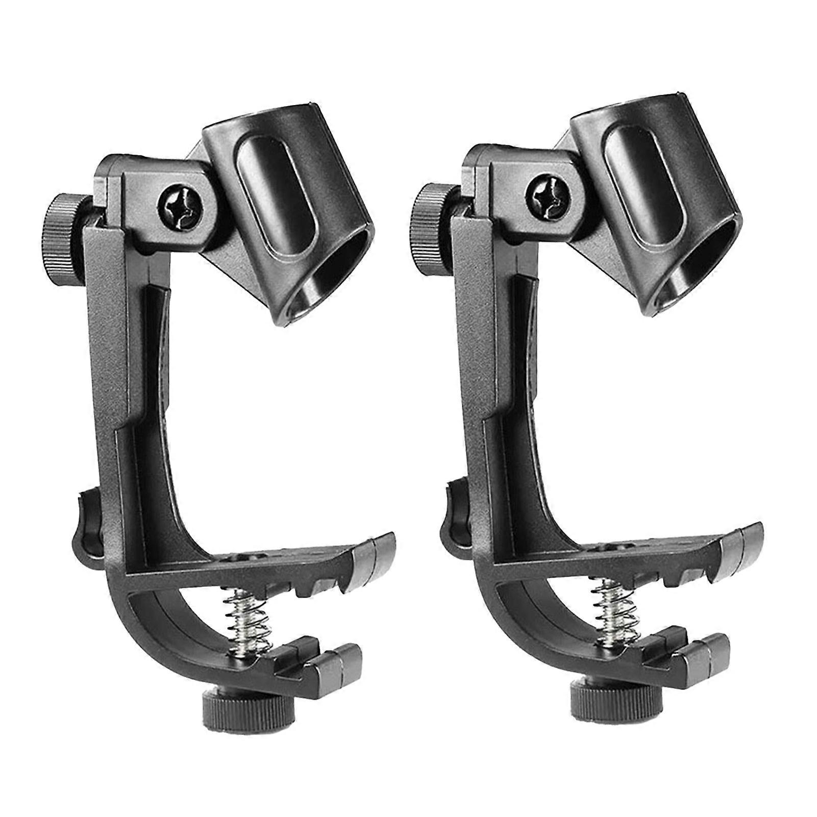 2PCS Drum Microphone Clips ABS Plastic Mic Clamp Adjustable Microphone Mount Holder Black