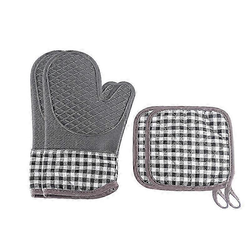 Kitchen Microwave Insulation Silicone Gloves and Square Insulation Pads Set, Grey