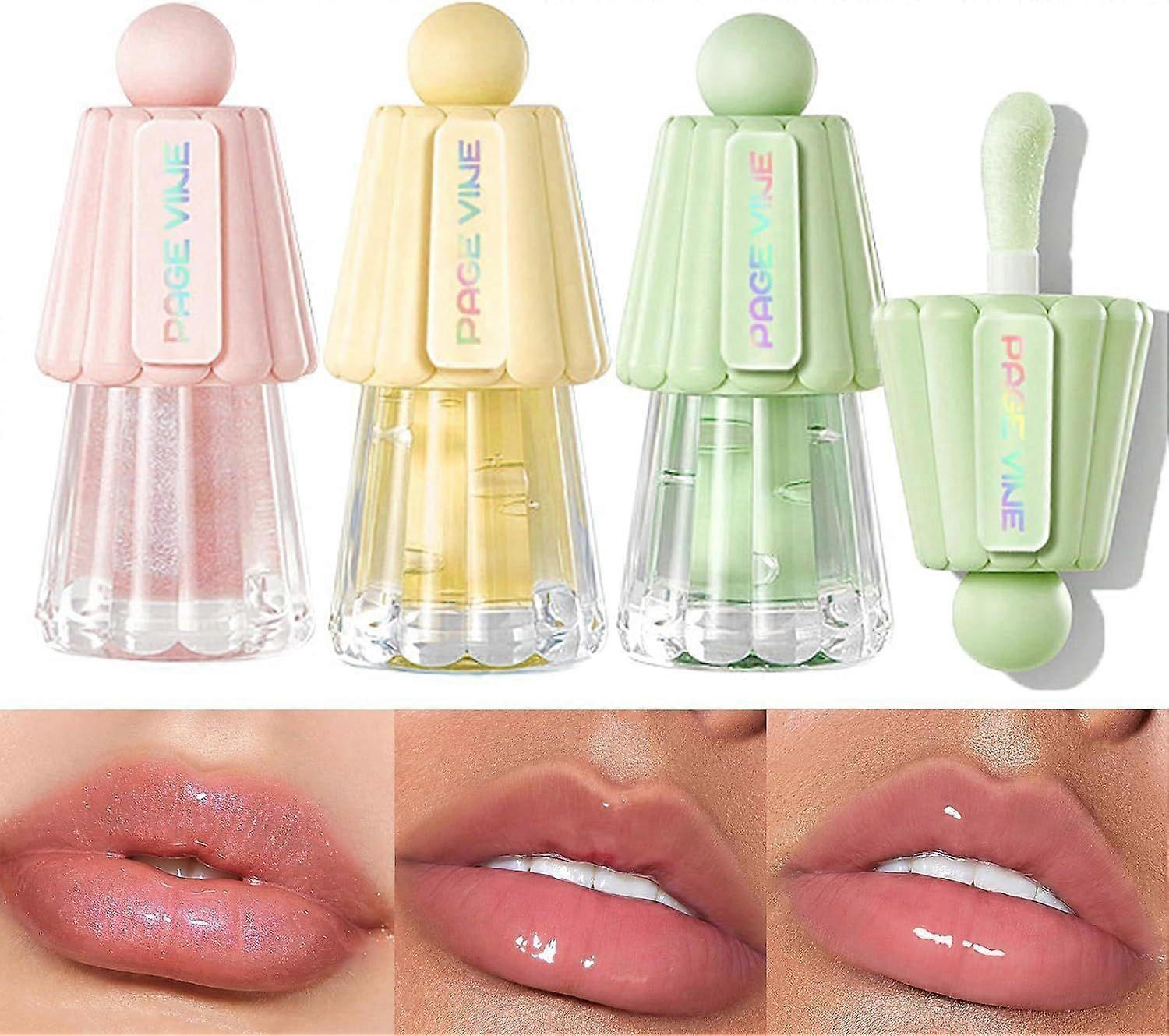 3 Colors Shimmer Lip Gloss Set Hydrating Lip Glow Oil Cute Lip Gloss Hydrating Tinted Lip Transparent Balm Set Long Lasting Moisturizing Jelly Glossy