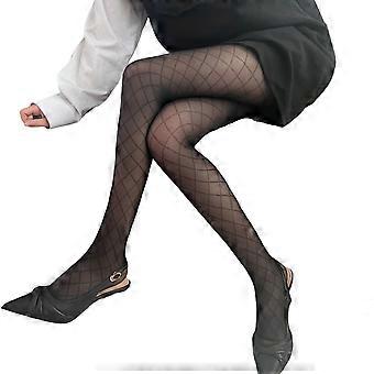 Japanese Elegant Rhombus Plaids Patterned Pantyhose for Women Girls Thin Black Silk Tights See Through Stockings Hosiery  S