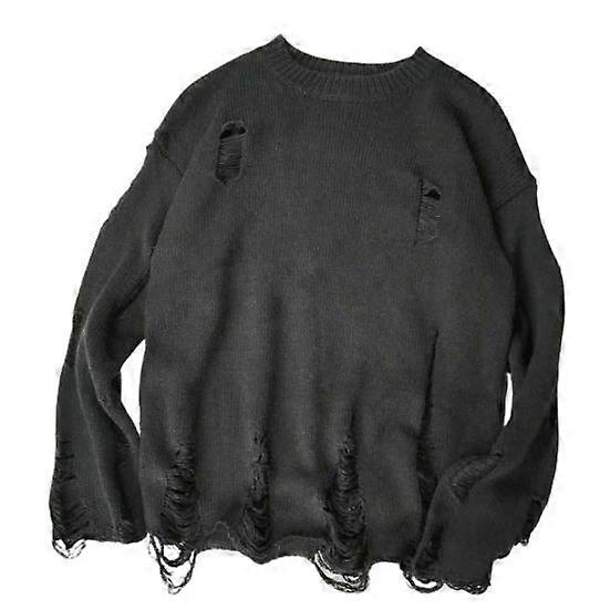 Herren Pullover Einfarbig Ripped O Ausschnitt Oversized Paar Pullover