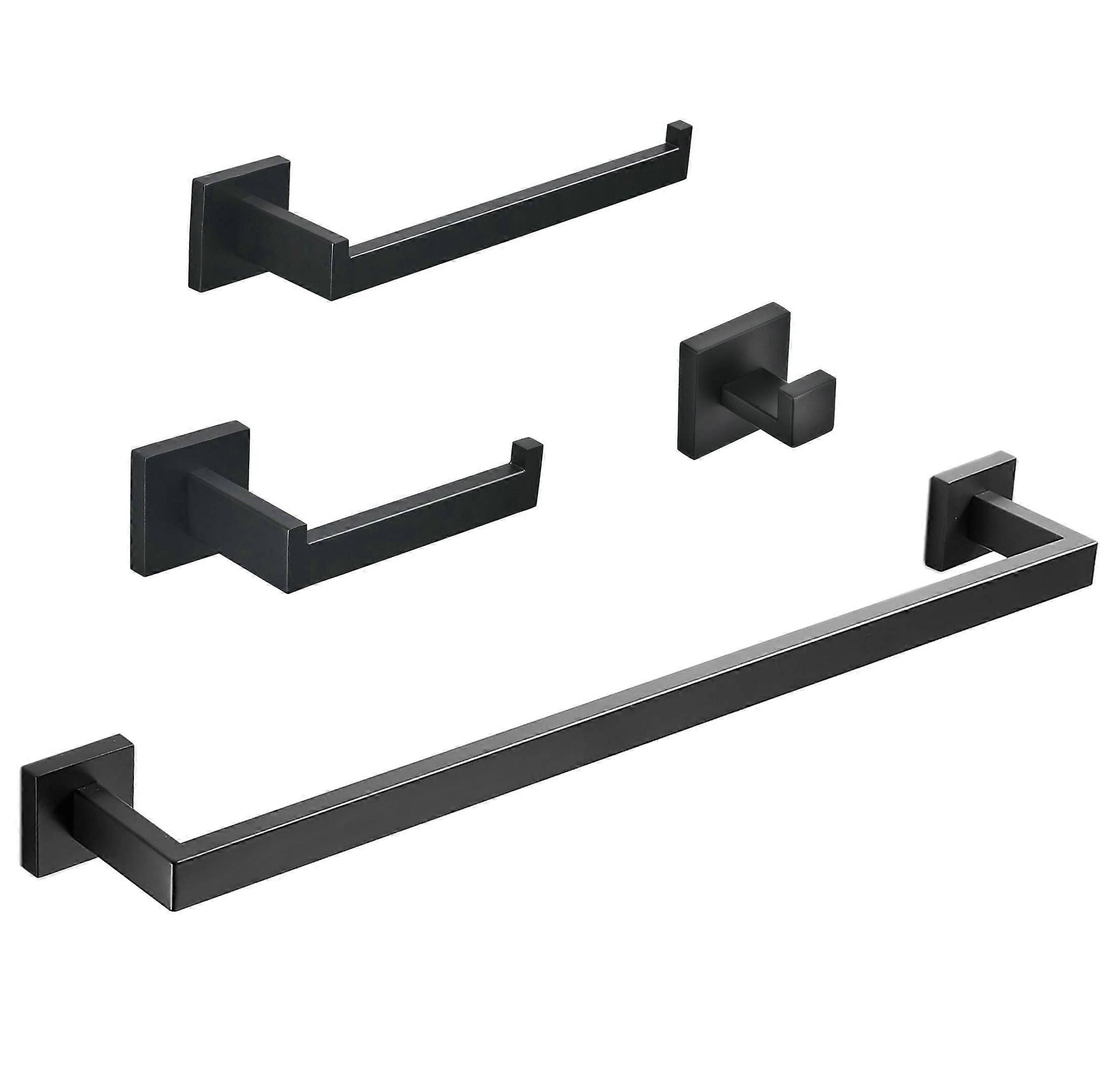 4 Piece Black Bathroom Hardware Set with Towel Bar, Toilet Paper Holder, Modern Design, Rust-Resistant Finish