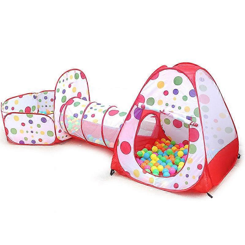 3 in 1 Children Tent Play House Tunnel Foldable Shooting Ocean Ball Pool Toy Red