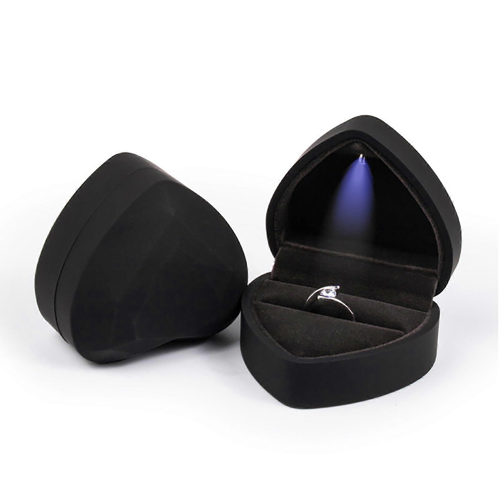 Heart Shaped LED Ring Box for Engagement - White Light Display, Velvet Material, Fits Standard Ring Sizes