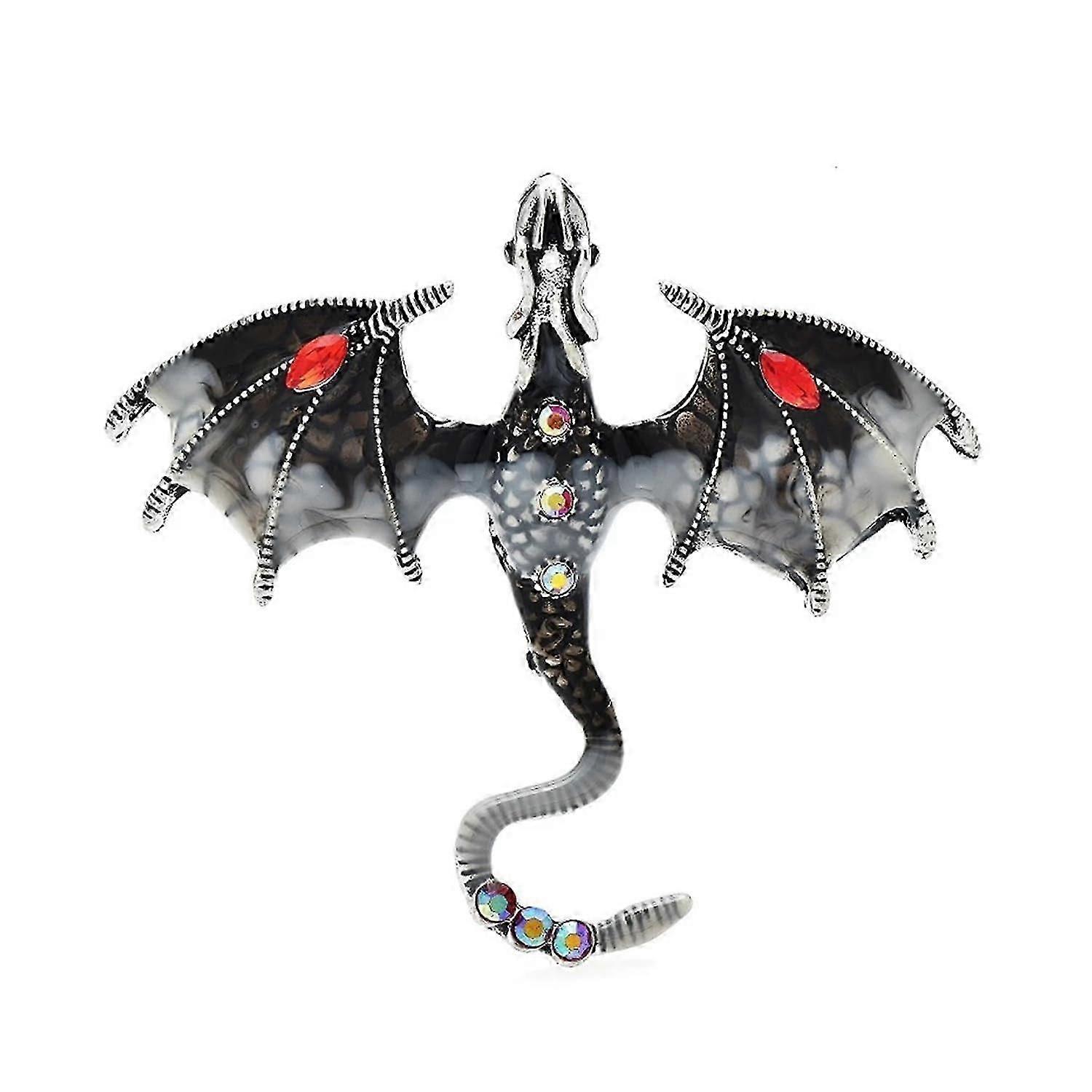 Enamel dragon brooch with crystal wings
