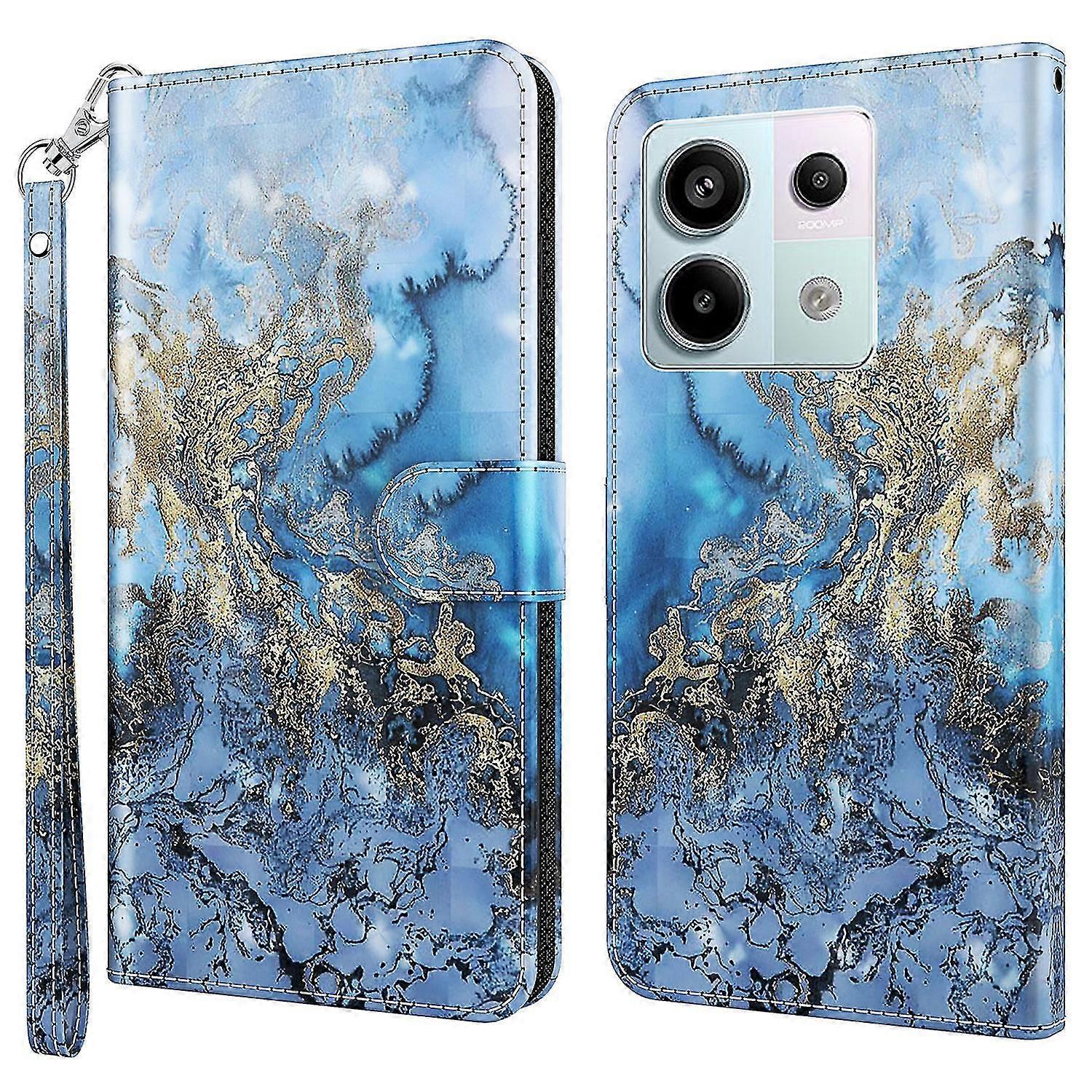 compatible Xiaomi Redmi Note 13 5G Leather Case 3D Pattern Printing Phone Cover with Hand Strap