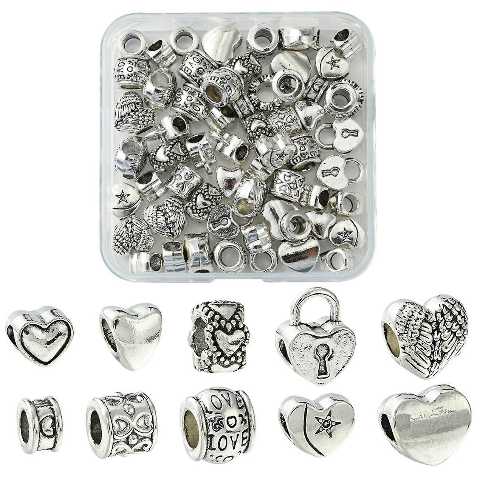 Craft Beads 60Pcs 10 Styles Tibetan Style Alloy European Beads Large Hole Beads