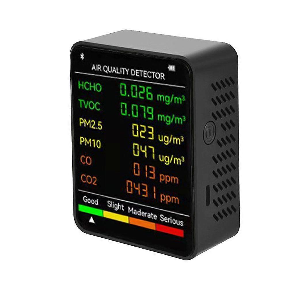 Draagbare Design Luchtkwaliteit Tester, Realtime Detectie Van Co2, Hcho, Tvoc, Pm2.5, Pm10, Co, 6-in-1 Monitor Met Hoge-precisie Sensor, Lcd Scherm Voor