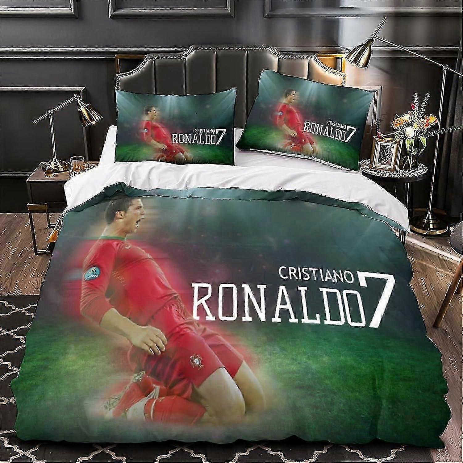 J2827 Lençóis Ronaldo Impressão 3D Futebol para Meninos Meninas Capas de Edredom Capa de Edredom com Fronhas Conjunto de Cama de Microfibra Macia com