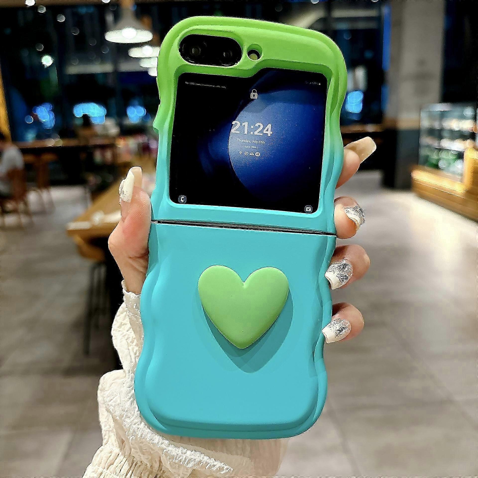 unique For Samsung Galaxy Z Flip 6 Case, Cute 3D Love Heart Gradient Color Wave Frame Soft TPU Shockproof Cover for Galaxy Z Flip 6 2024