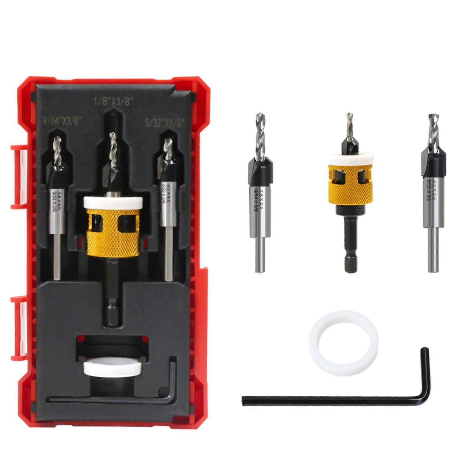 Countersink Drill Bit Kit with 1/4" Hexagonal Shank Tapered Bits and Depth Stop for Enhances Woodworking Performances