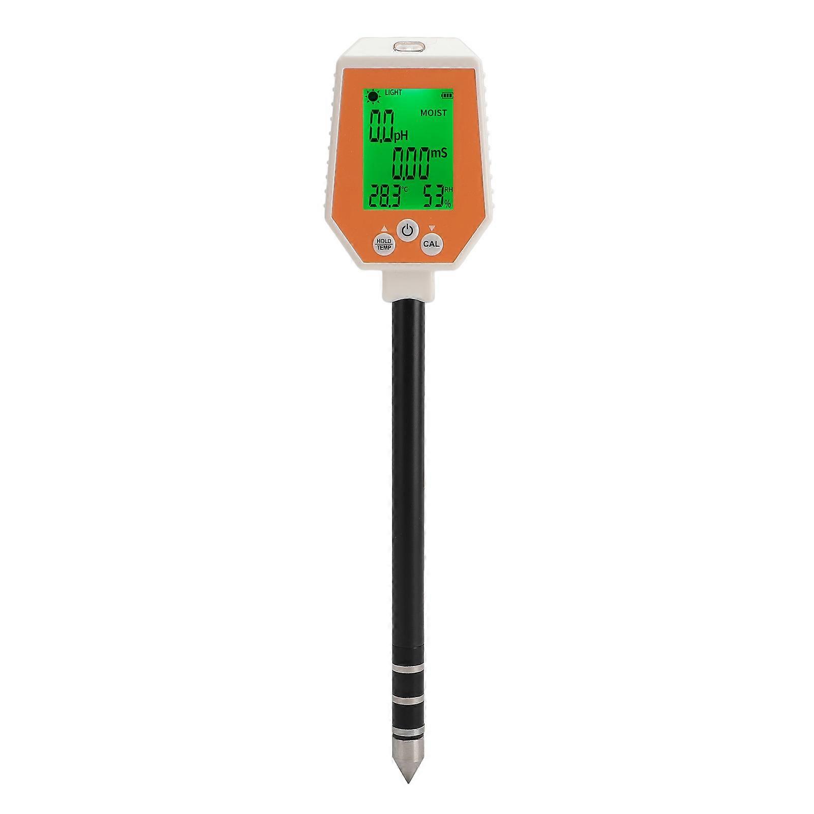 Digital Soil Tester 6 In 1 Soil PH EC Light Intensity Fertility Air Humidity Temperature Meter with LCD Backlight Display for Garden Lawn Farm 